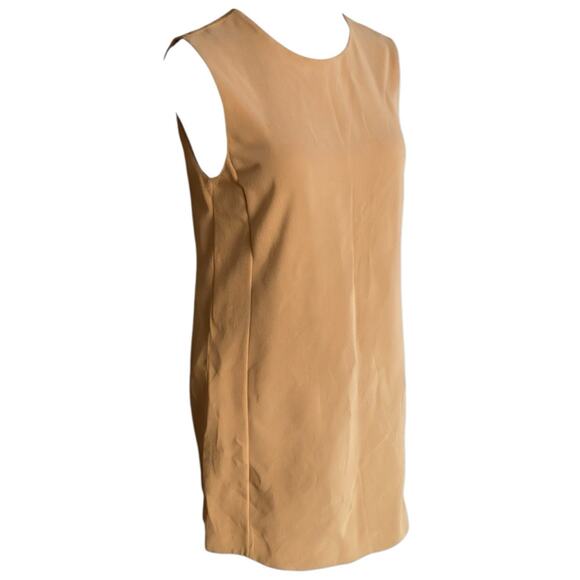 Vince Camel Tan 100% Silk Mini Shift Dress Minimalist Quiet Luxury Sz 8 - Picture 1 of 11